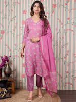 Thumbnail for Ode by House of Pataudi Floral Printed Regular Pure Cotton Kurta with Trousers & Dupatta - Distacart