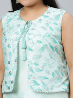 Thumbnail for Sztori Plus Size Round Neck Sleeveless Art Silk Kurta With Palazzo & Jacket - Distacart