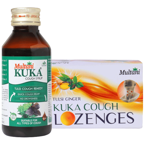 Multani Combo Pack of Kuka Cough Syrup 100ml and Tulsi Ginger Kuka Cough 36 Lozenges