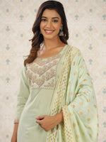 Thumbnail for Ode by House of Pataudi Ethnic Motifs Embroidered Regular Kurta with Trousers & Dupatta - Distacart