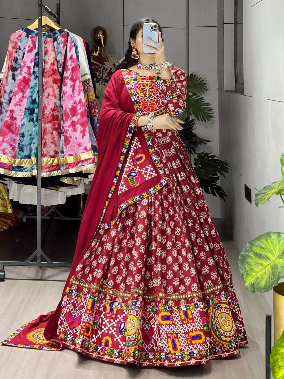 Yash Enterprise Multicolor Rayon Cotton Embroidery Semi Stitched Navratri Chaniya Choli - Dista