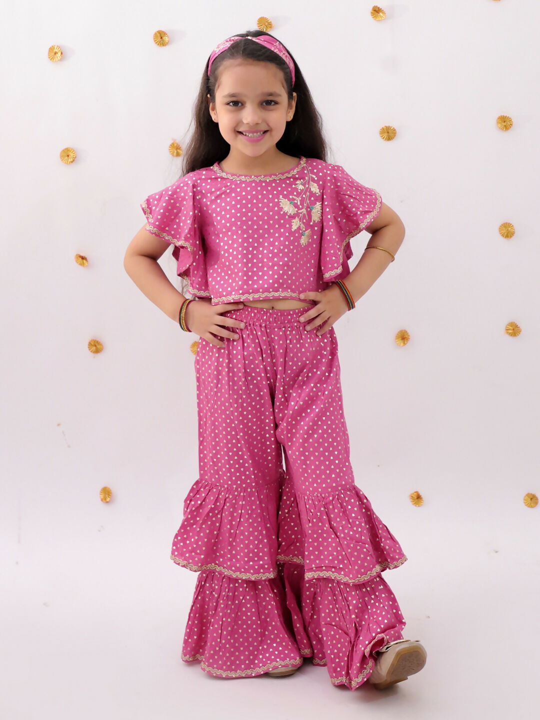 Lil Drama Khilkhilahat Pink Crop Top and Flare Pant Set For Girls