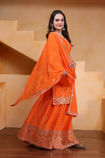 Thumbnail for Joban Fashion Orange Silk Embroidered Sharara Set - Distacart