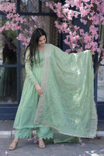 Thumbnail for Jyoti Fashion Women's Pista Tabby Silk Designer Kurta with Trouser & Dupatta - Distacart