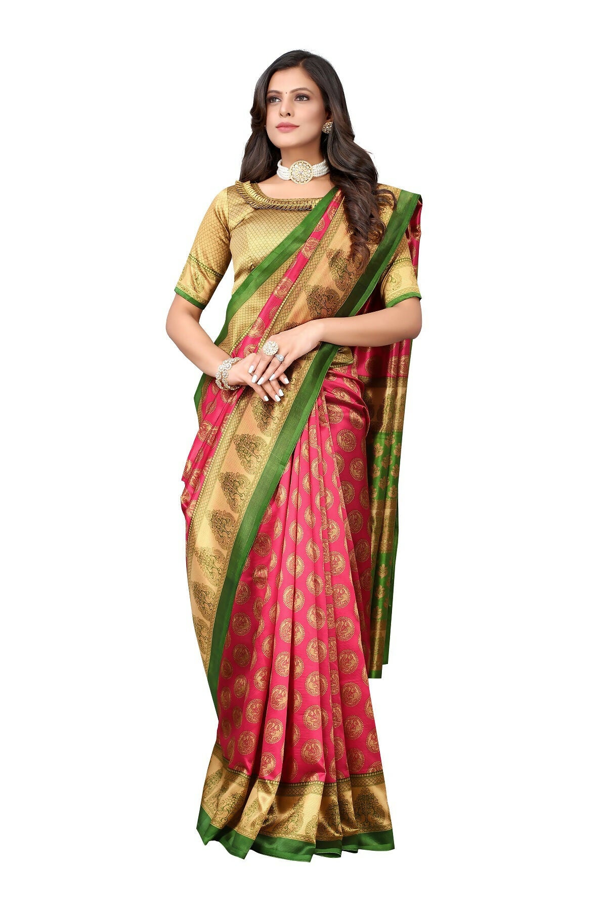 Vamika pink Printed Art Silk Saree - Distacart