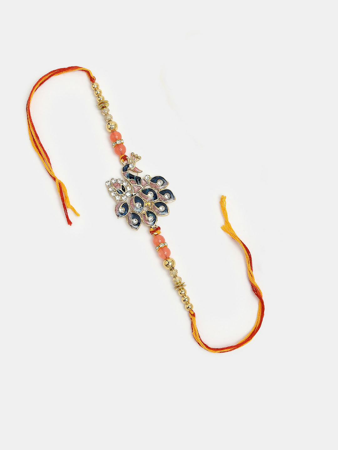 NVR Women & Men Set of 2 Multicolor Peacock Design Stone-Studded & Beaded Bhaiya Bhabhi Rakhi With Roli Chawal - Distacart