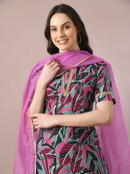 Myshka Women's Multi Printed Cotton Straight Party Kurta Set With Dupatta - Distacart