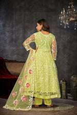 Thumbnail for Jyoti Fashion Women's Pista Net Embroidered Anarkali Kurta Pant Set With Dupatta - Distacart