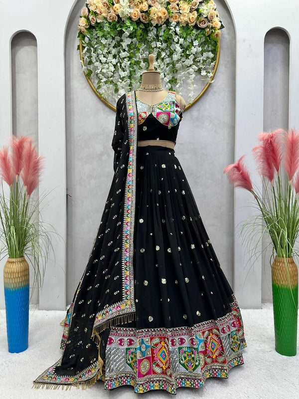 Preksha Creation Black Foux Georgette With Thread With 9Mm Sequence Women Lehenga Choli - Distacart