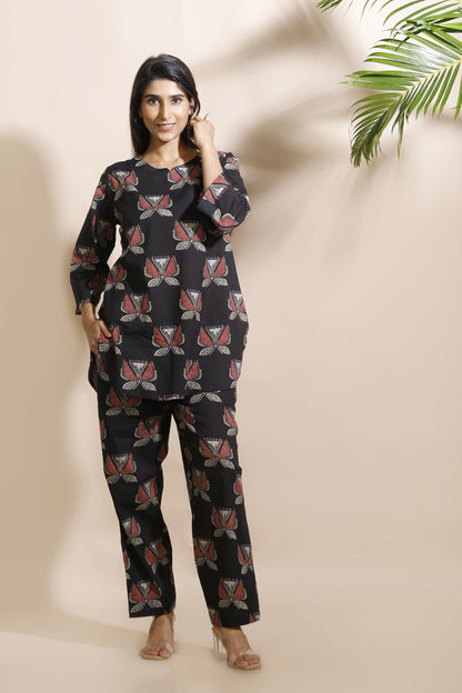 Breathables Abstract Black Cotton Co-Ord Set - Dista