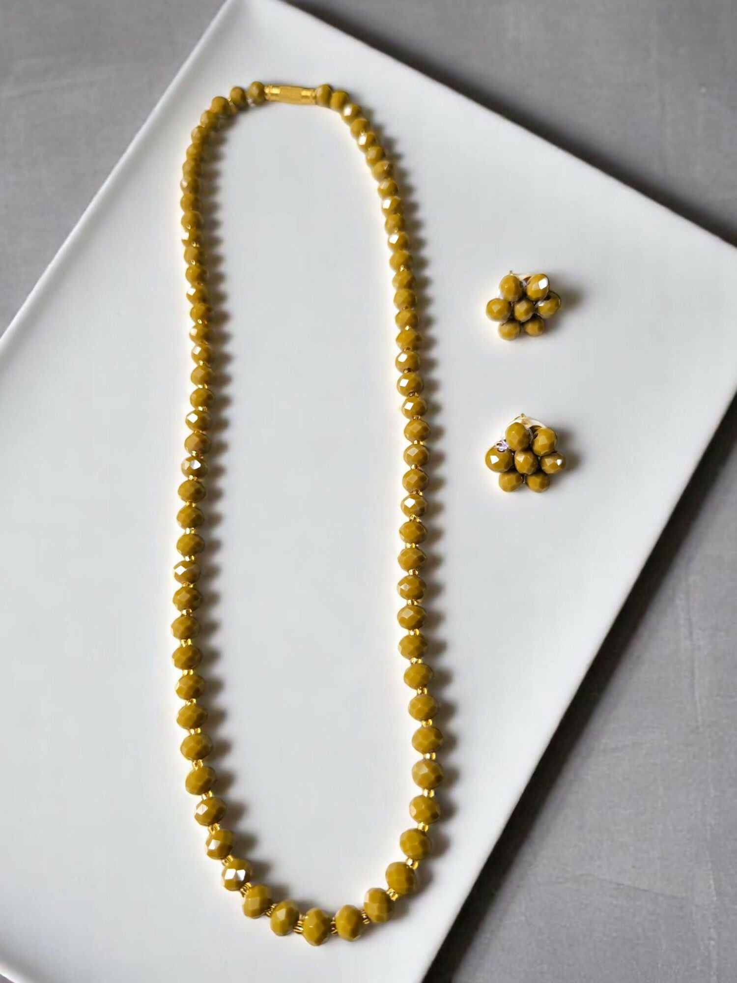 Inhanns Crystal Bloom – Single Line Necklace + Studs - Mehandi - Distacart