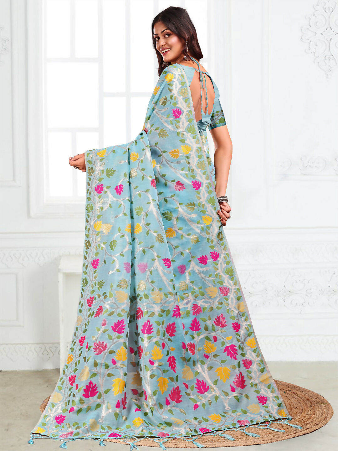 Astita Linen Cotton Sky Blue Saree