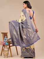 Thumbnail for Astita Banarasi Silk Cream & Navy Blue Saree