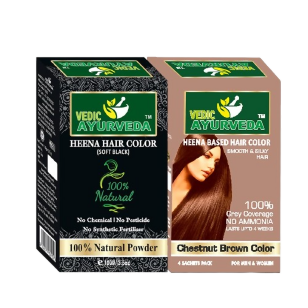 VedicAyurveda Henna Based Hair Colour - Soft black & Chestnut Brown - Dista
