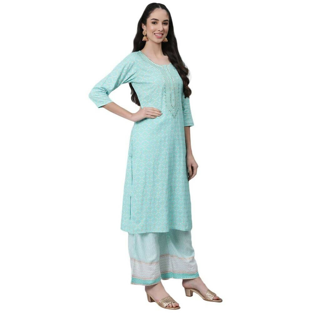 Anubhutee Women's Blue Kurta Palazzo with Dupatta Set - Distacart