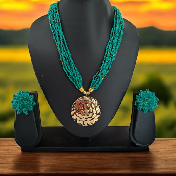 Inhanns All-Day Statement Beaded Necklace Set - Sea Green - Distacart
