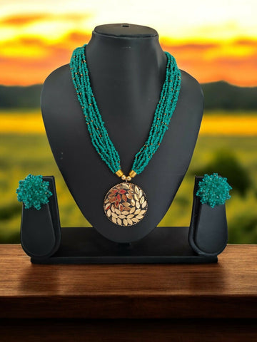 Inhanns All-Day Statement Beaded Necklace Set - Sea Green - Distacart