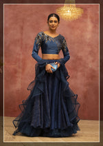 Thumbnail for Blue Net, Fancy Lycra Semi-Stitched Bridal Lahenga - Nimaya Bonanza - Distacart
