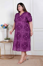 Thumbnail for Miravan Plus Size Womens Purple Bandhani Printed A-Line Maxi Dress - Distacart