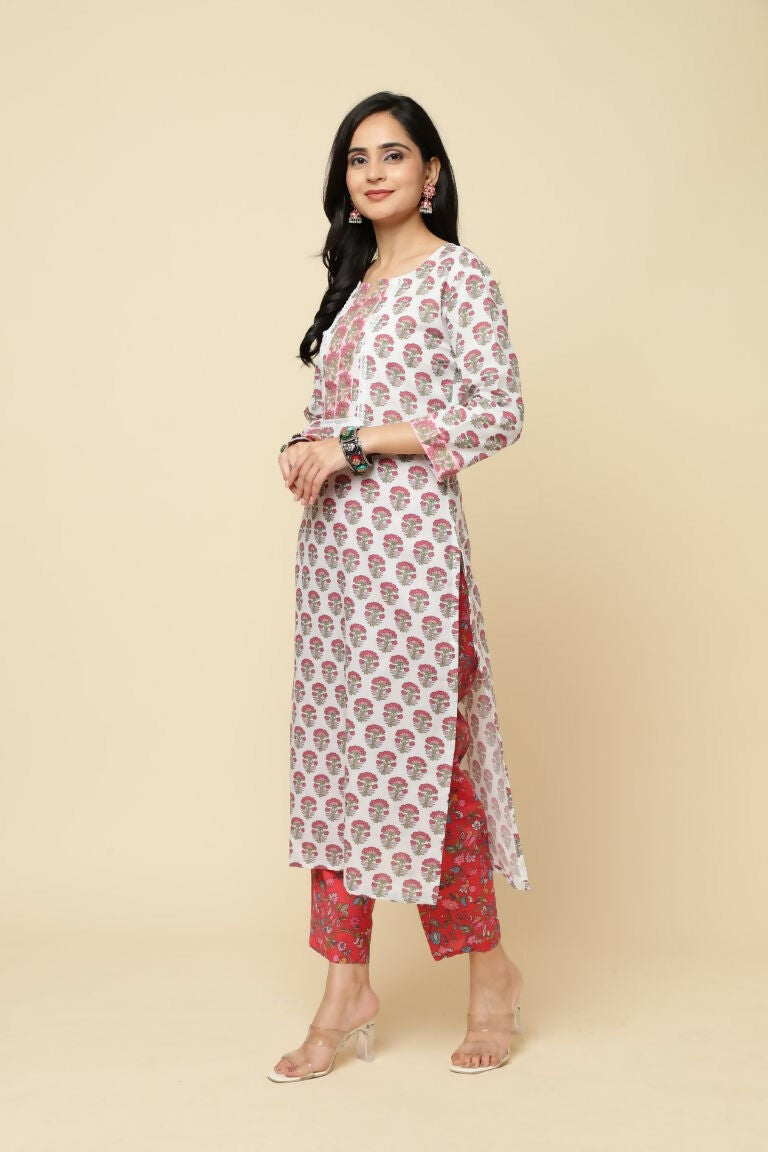 Designer Stylish Red Cotton Blend Stitched Suit With Dupatta - Tanisha - Distacart