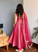 Thumbnail for Lehenga Mart Designer Anarkali Suit With Kurta Bottom Dupatta For Women-Pink - Dista