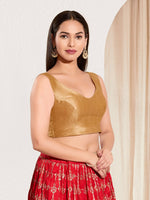 Thumbnail for Joban Fashion Gold Mulberry Silk Padded Blouse With Round Neck Sleeveless - Distacart