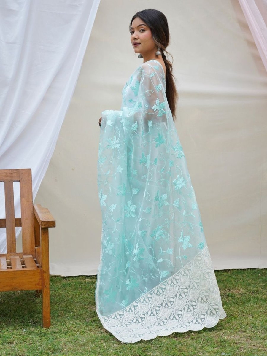 Anouk Floral Embroidered Saree - Distacart