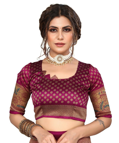Vamika white & purple Printed Art Silk Saree - Distacart