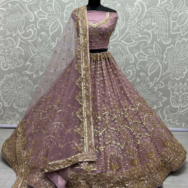 Jyoti Fashion Women's Pyazi Bridal Net Fancy Sequins with Multi Thread Embroidered & Handwork Wedding Lehenga Choli - Distacart