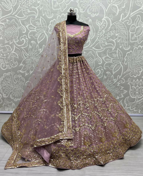 Jyoti Fashion Women's Pyazi Bridal Net Fancy Sequins with Multi Thread Embroidered & Handwork Wedding Lehenga Choli - Distacart