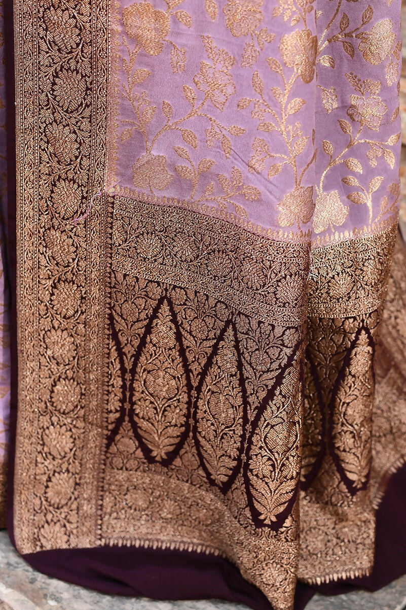 Joban Fashion Nude Pink Crepe Chiffon Pure Handloom Banarasi Silk Saree