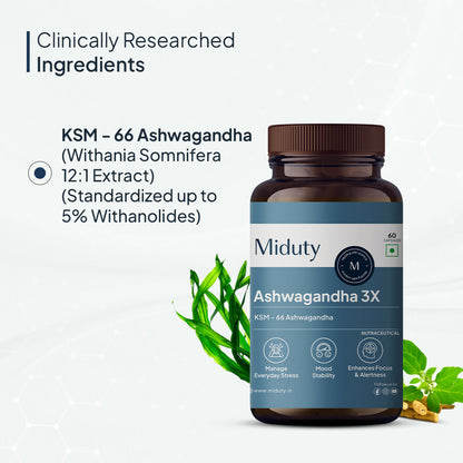 Miduty KSM 66 Ashwagandha 3x capsules - Distacart