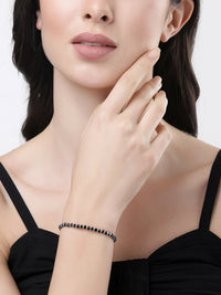 Thumbnail for NVR Women Silver-Toned Black Brass Rhodium-Plated Link Bracelet - Distacart