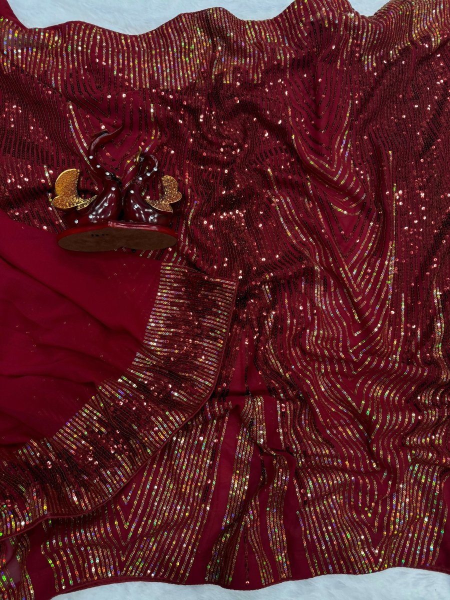 Arfa Fashion House Maroon Georgette Sequince Saree - Distacart