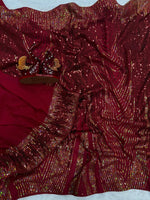 Thumbnail for Arfa Fashion House Maroon Georgette Sequince Saree - Distacart