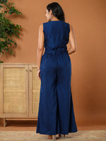 Thumbnail for Yufta Embroidered Blue Waistcoat Co - Ord Set With Attached Lining