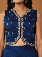 Thumbnail for Yufta Embroidered Blue Waistcoat Co - Ord Set With Attached Lining