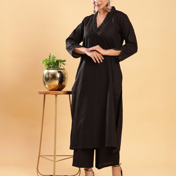 BohoJazz Classic Signature Hand-Embroidered Kurta Pant - Black