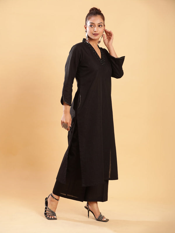 BohoJazz Classic Signature Hand-Embroidered Kurta Pant - Black