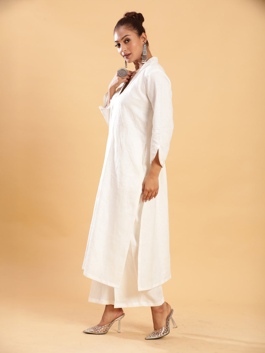 BohoJazz Classic Signature Hand-Embroidered Kurta Pant - White