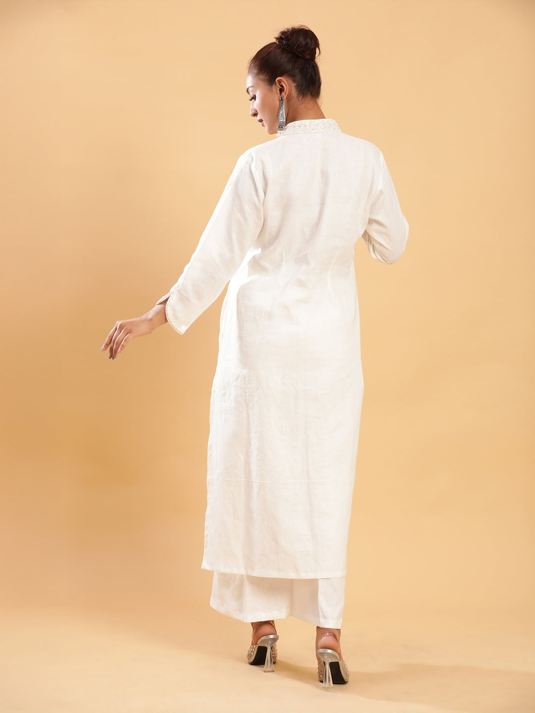 BohoJazz Classic Signature Hand-Embroidered Kurta Pant - White