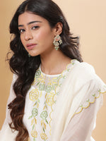 Thumbnail for BohoJazz Nazm Embroidered Kurta Pants with Dupatta - Ivory