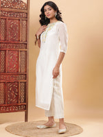 Thumbnail for BohoJazz Nazm Embroidered Kurta Pants with Dupatta - Ivory