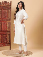 Thumbnail for BohoJazz Sunehri Embroidered Kurta Pants with Dupatta - Ivory