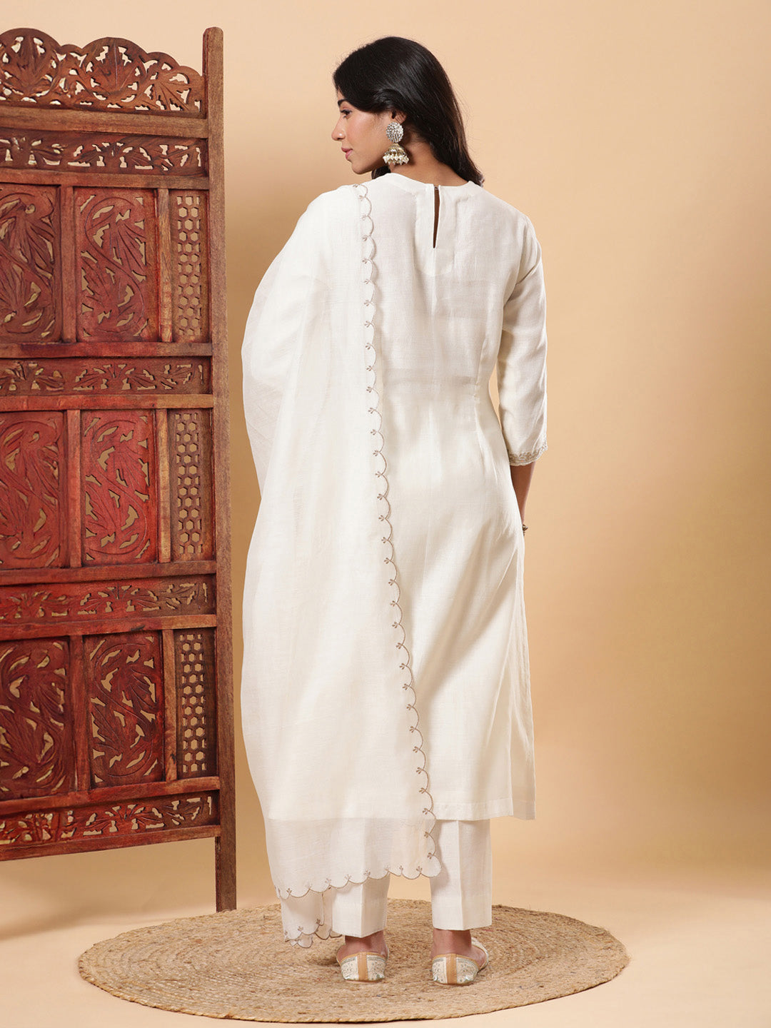 BohoJazz Sunehri Embroidered Kurta Pants with Dupatta - Ivory