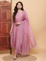 Thumbnail for BohoJazz Nazm Embroidered Kurta Pants with Dupatta - Mauve