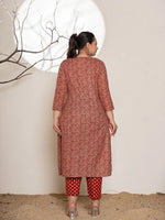 Thumbnail for Yufta Maroon Embroidered Cotton Plus Size Kurta Dupatta Set