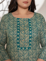 Thumbnail for Yufta Teal Green Embroidered Cotton Plus Size Suit Set