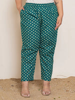 Thumbnail for Yufta Teal Green Embroidered Cotton Plus Size Suit Set
