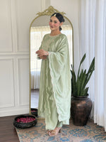 Thumbnail for The52 Pista Women's Gorgeous Embroidered Vichitra Silk Fabric Flared Kurta Pant with Dupatta Set - Distacart